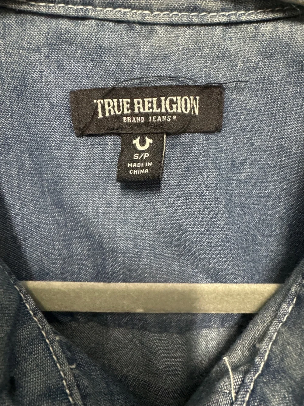 True Religion Men's Denim Western Shirt in Faded Blue